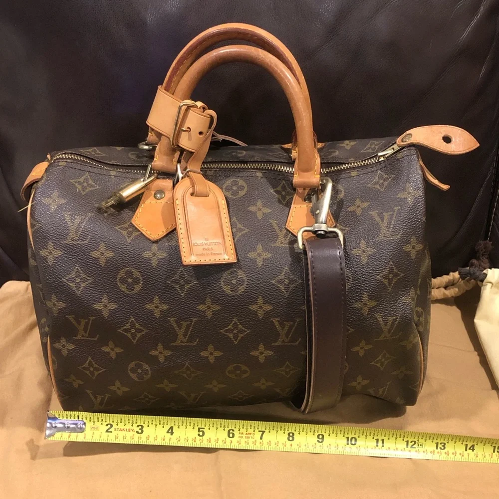 LOUIS VUITTON Speedy 30 LV Monogram Boston Duffle Travel Bag LV30 Dust Bag - Picture 10 of 17